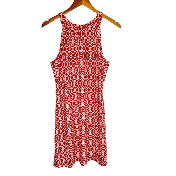 Jude Connally Lisa Geometric Shift Dress Sz Medium Orange White Sleeveless - Picture 2 of 9